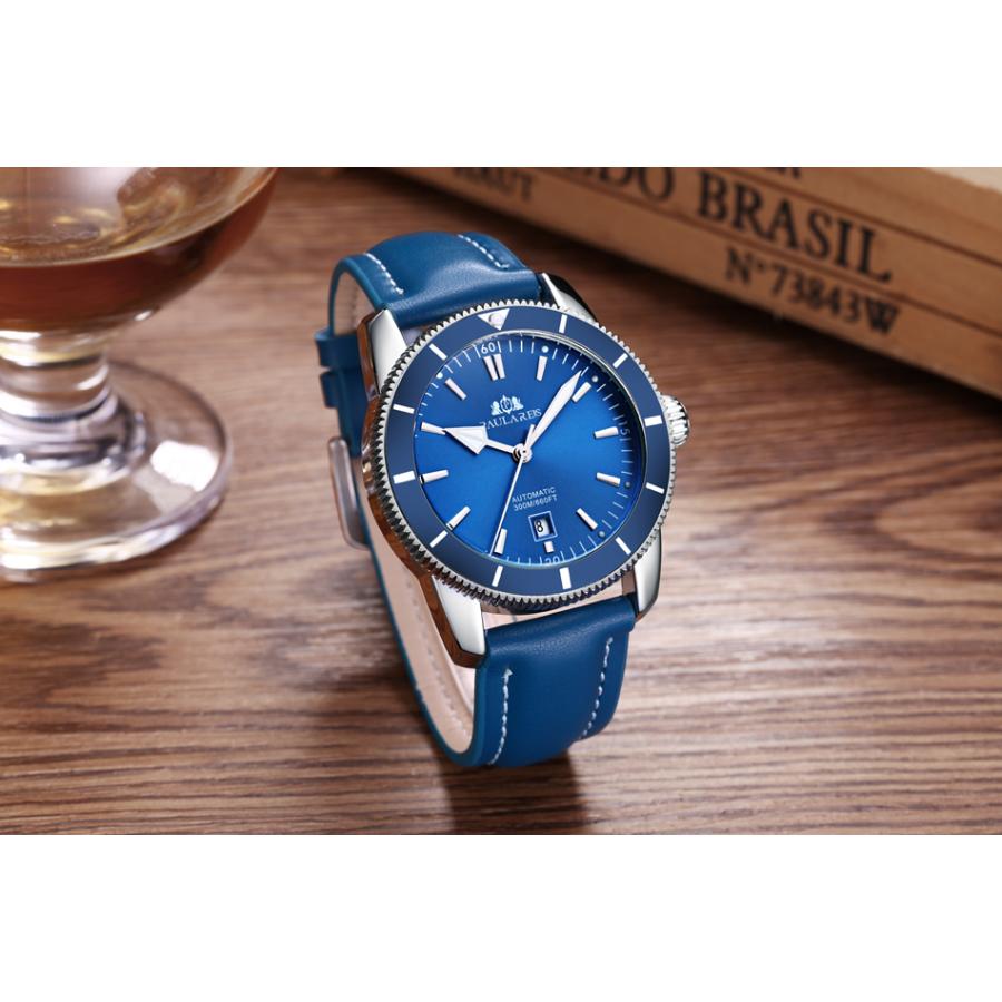腕時計 Breitling ブライトリング ホワイトステンレス 自動巻き ROLEXオマージュ Blue Leather｜believe555｜06